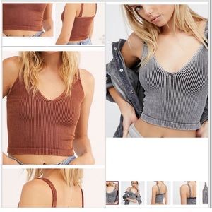 Free People Intimates Washed, Ribbed Seamless Crop Tank Tops 2  (Gray and Rust)